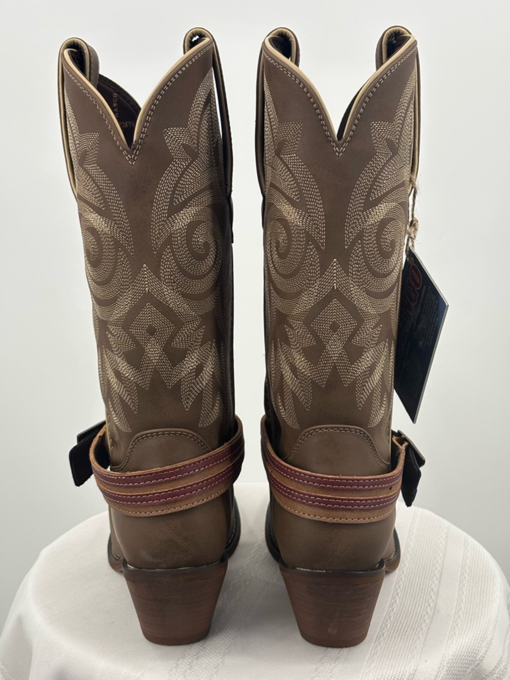 Durango Brown Western Heeled Boots with Star-Spangled Strap - Picture 4 of 8
